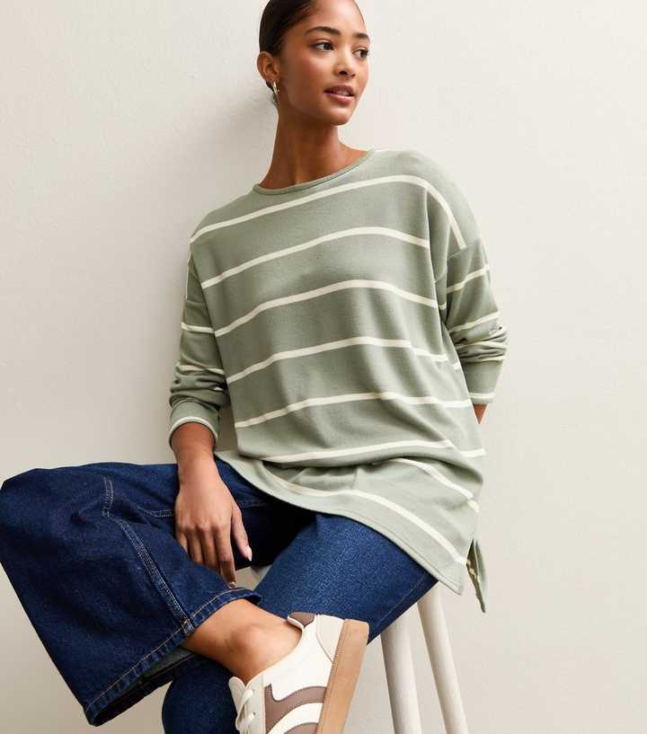 Green Soft Touch Striped Long Sleeve Top