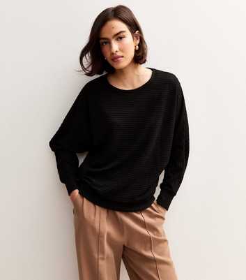 Black Soft Touch Ribbed Batwing Sleeve Top