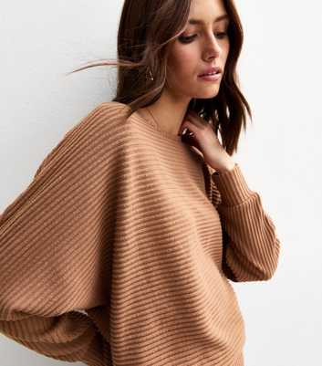 Camel Soft Touch Ribbed Batwing Sleeve Top