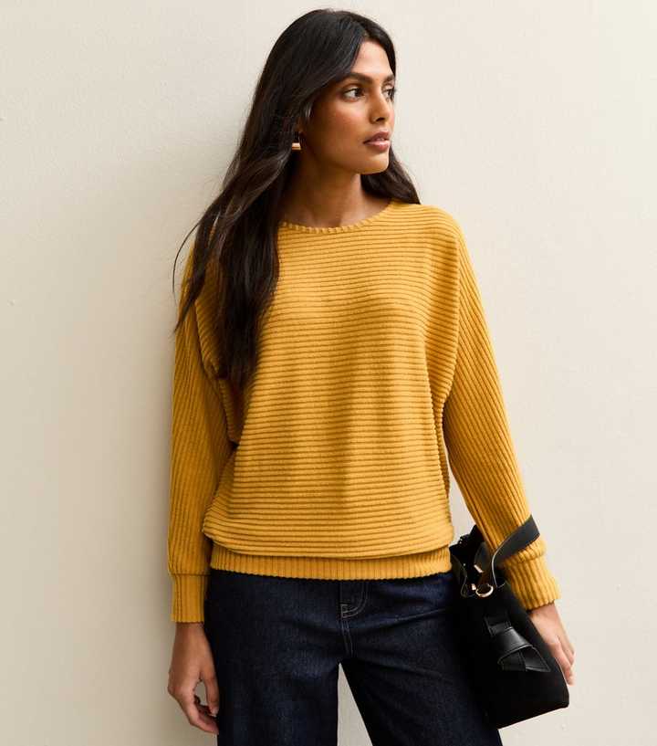 Dark Yellow Soft Touch Ribbed Batwing Sleeve Top | New Look