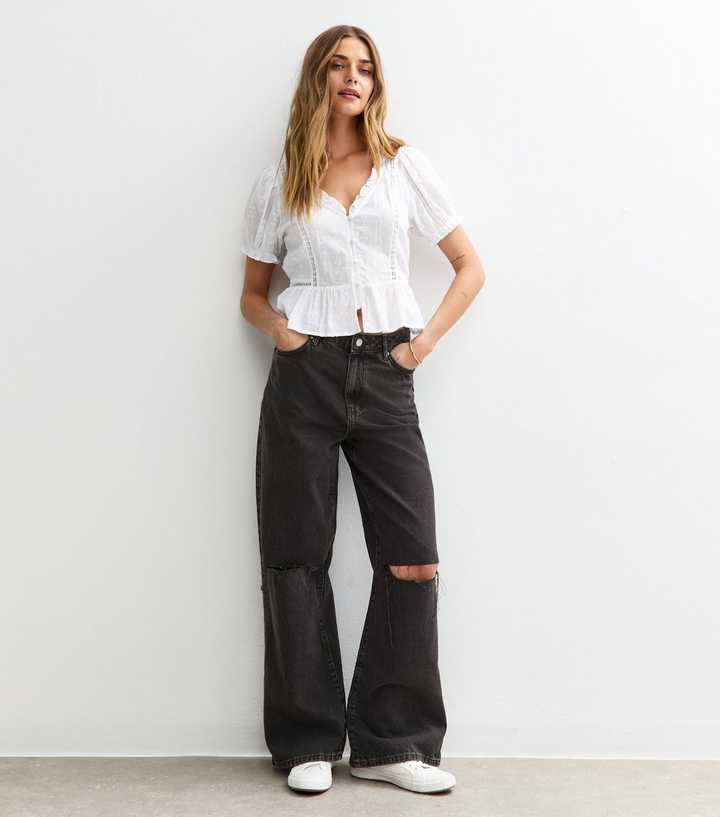 Black Ripped Knee Adalae Wide Leg Jeans New Look