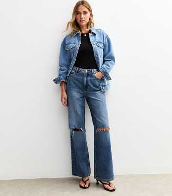 Blue Ripped Knee Adalae Wide Leg Jeans