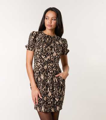 Blue Vanilla Black Abstract Print Tulip Hem Mini Dress