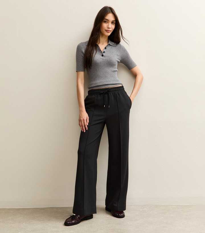 Black Wide Leg Elasticated Waist Jersey Trousers