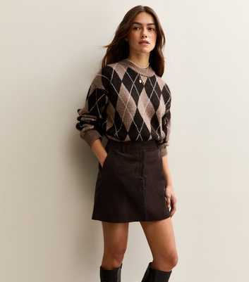 Petite Dark Brown Corduroy Mini Skirt