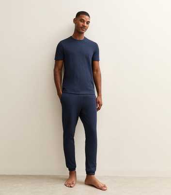 Navy Slim Fit Waffle Texture Pyjama Jogger Trousers