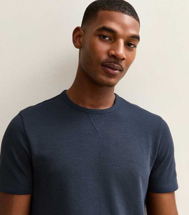 Navy Regular Waffle Texture T-Shirt
