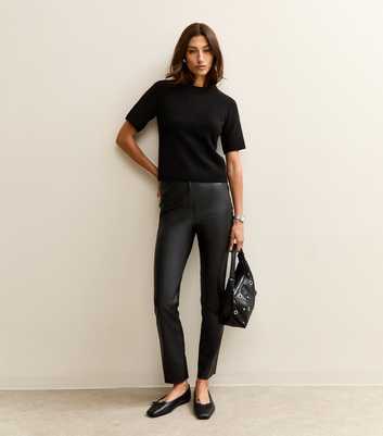 Tall Black Faux Leather Straight Leg Trousers