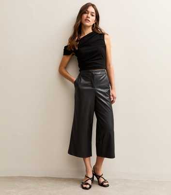 Petite Black Faux Leather Culottes