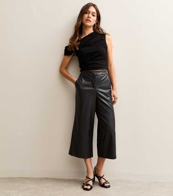 Petite Black Faux Leather Culottes