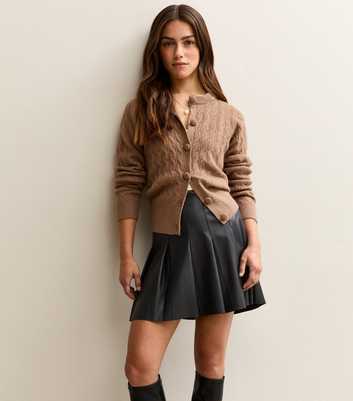 Petite Black Faux Leather Pleated Mini Skirt