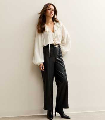 Petite Black Faux Leather Wide Leg Trousers