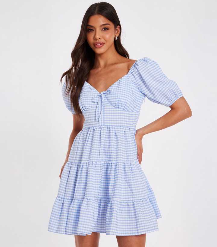 Fashion Quiz Holiday Dresses QUIZ Light Blue Gingham Check Mini