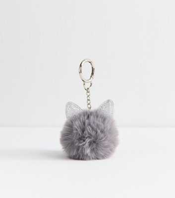Grey Cat Pom Pom Bag Charm