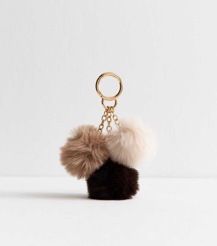 Multicolour Three Pom Pom Bag Charm