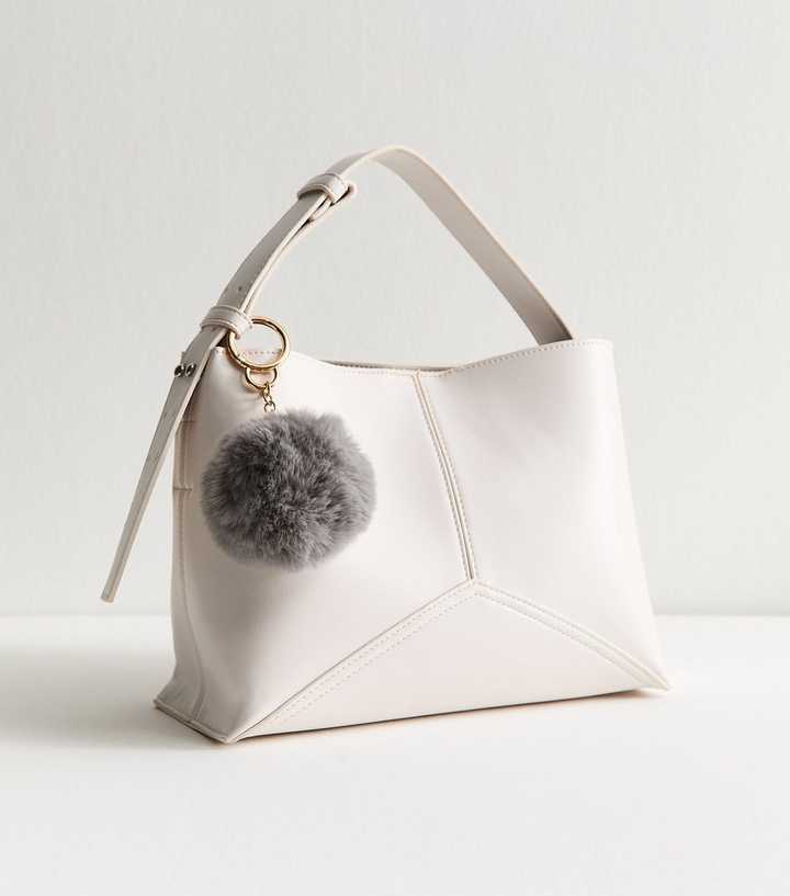 Grey Fluffy Pom Pom Bag Charm