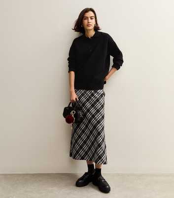Black Compact Knit Buttoned Collar Polo Shirt