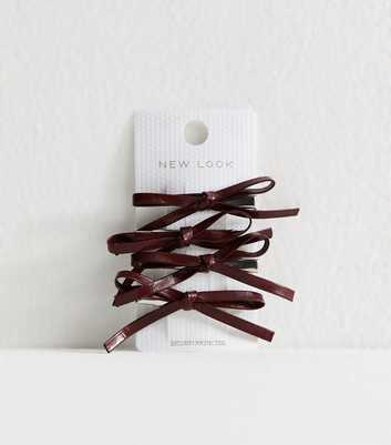 Pack of 4 Burgundy Faux Leather Bow Applique Hair Slides
