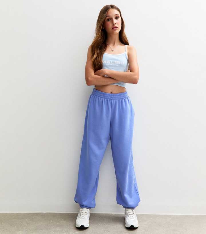 Girls Blue Oversized Cuff Joggers
