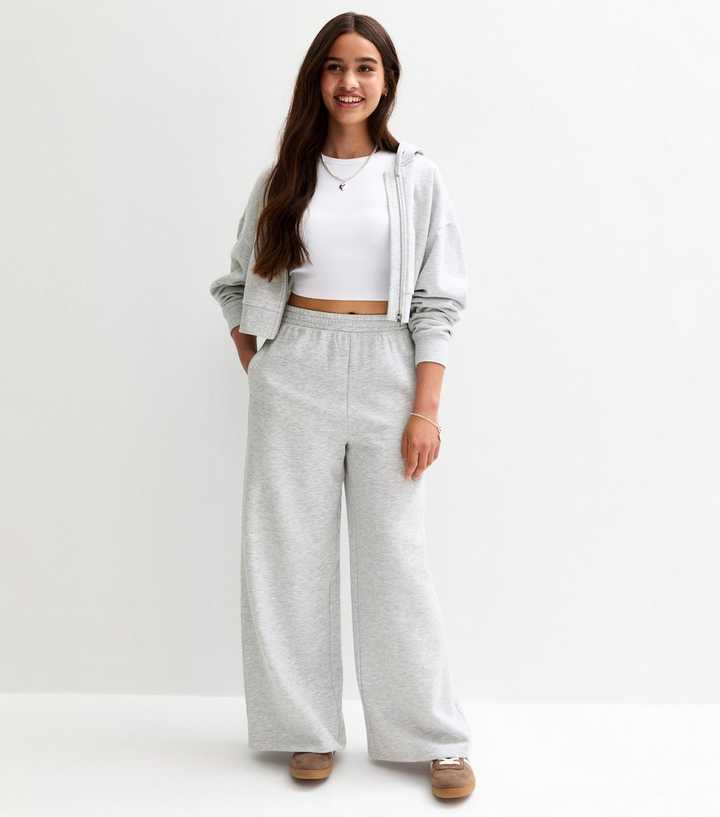 Girls Grey Super Wide Leg Joggers