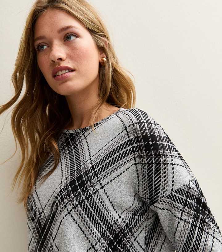 Grey Soft Touch Check Long Sleeve Top