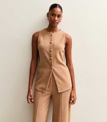 Camel Soft Touch Compact Knit Split Front Waistcoat