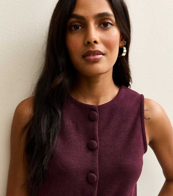 Burgundy Soft Touch Compact Knit Split Front Waistcoat