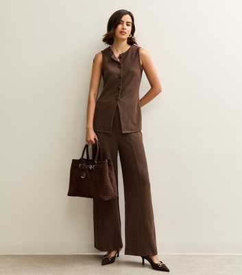 Brown Soft Touch Compact Wide Leg Trouser