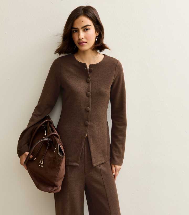 Brown Soft Touch Split Hem Cardigan