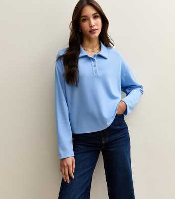Bright Blue Soft Touch Long Sleeve Button Up Polo Top