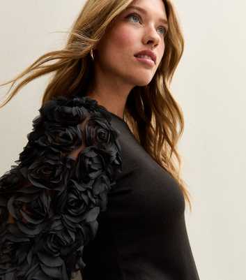Black Rose Appliqued Sleeve Top