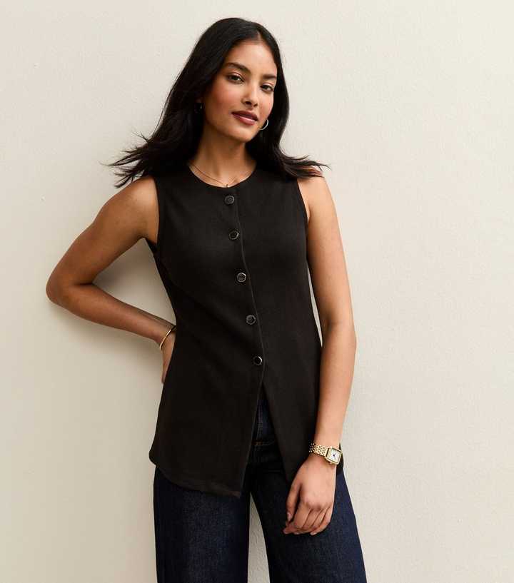 Black Soft Touch Compact Button Up Waistcoat | New Look