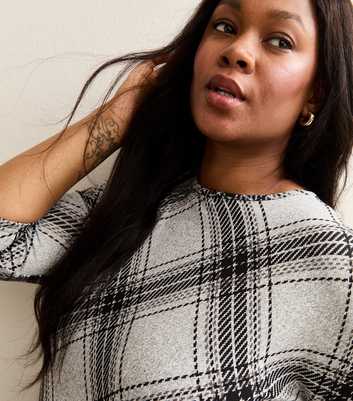 Curves Black Soft Touch Checked Slit Hem Top