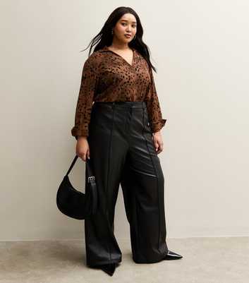 Curves Black Wide Leg Faux Leather Trousers
