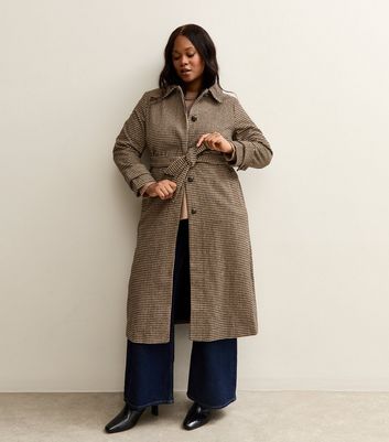 Curve Brown Checked Belted Midi Coat