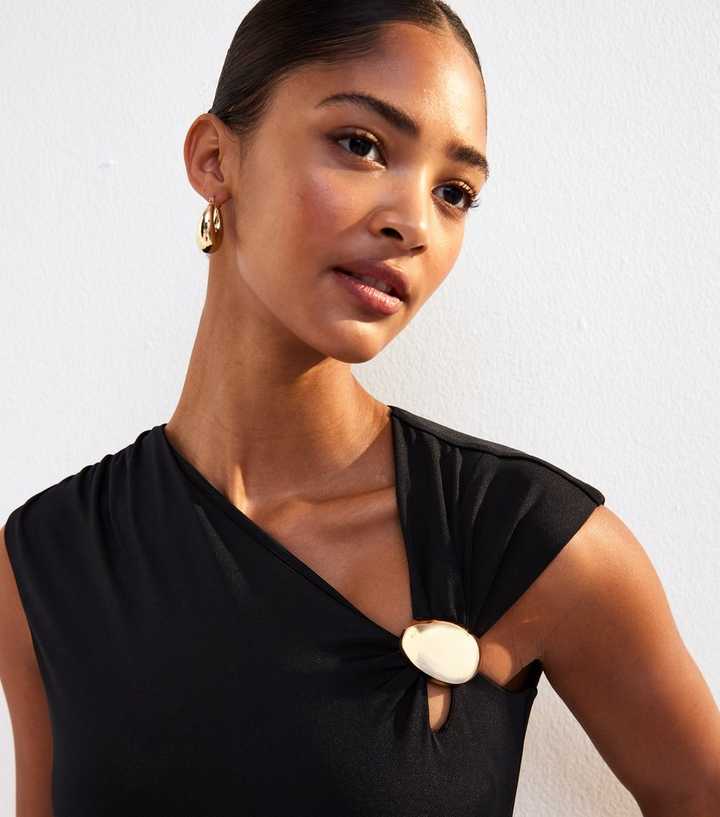 Black Asymmetric Tie Front Mini Dress