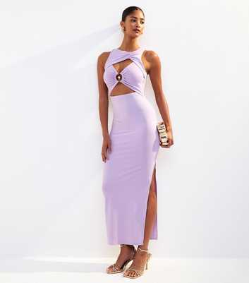 Lilac Cut Out O Ring Fitted Midi Dress