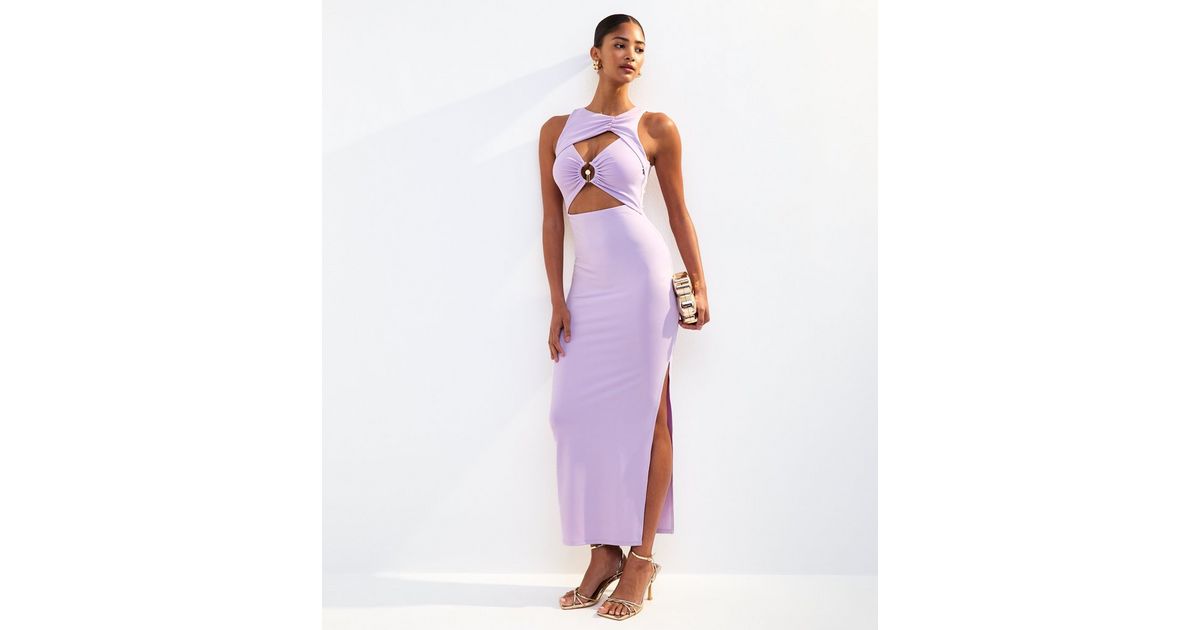 Lilac Cut Out O Ring Fitted Midi Dress | New Look