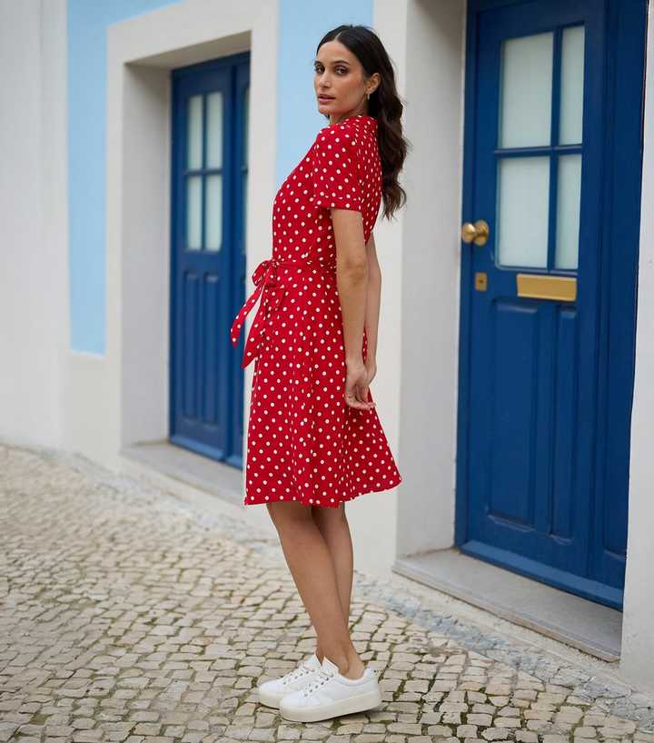 Yumi Red Polka Dot Shirt Dress | New Look