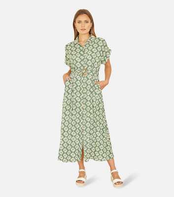 Yumi Green Patterned Midi Shirt Dress