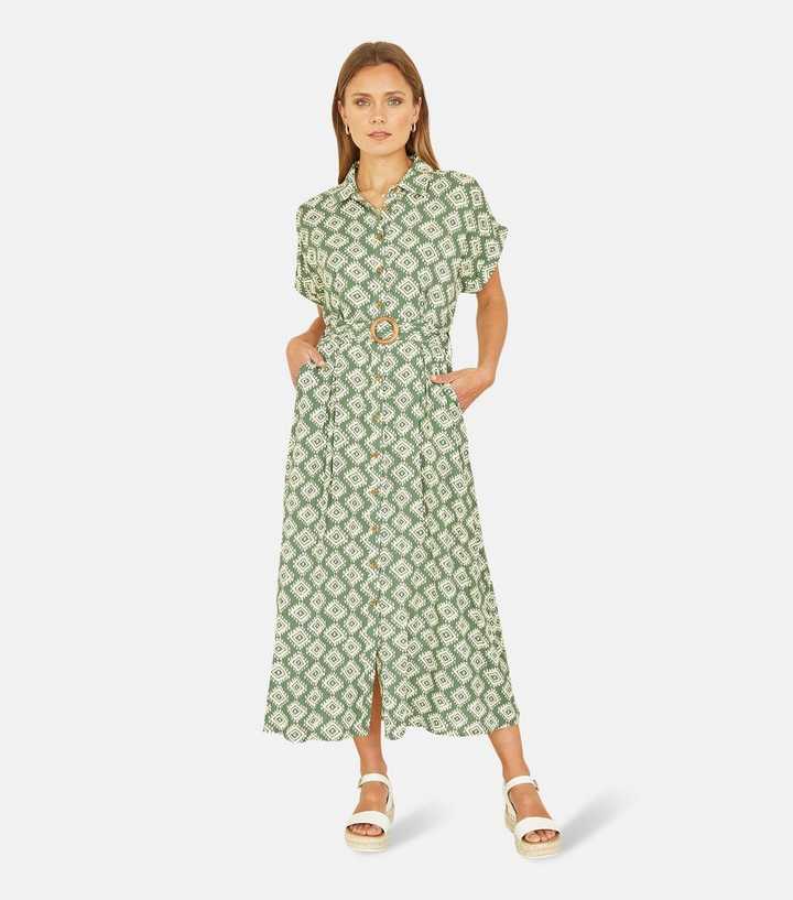 Yumi Green Patterned Midi Shirt Dress | New Look
