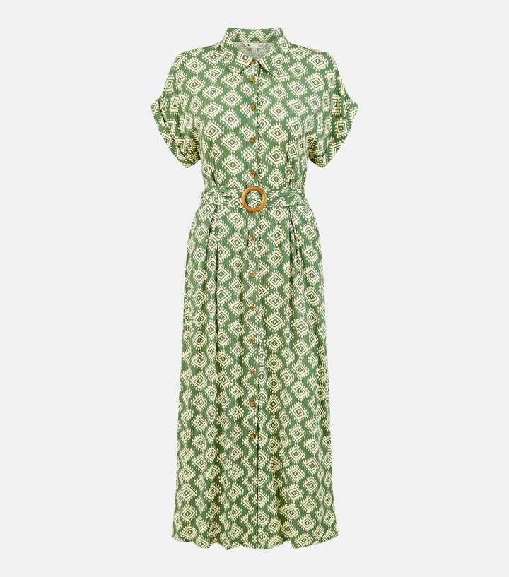 Yumi Green Patterned Midi Shirt Dress | New Look