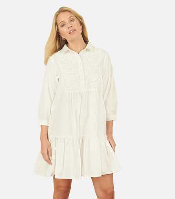Yumi Off White Tiered Tunic Shirt Dress