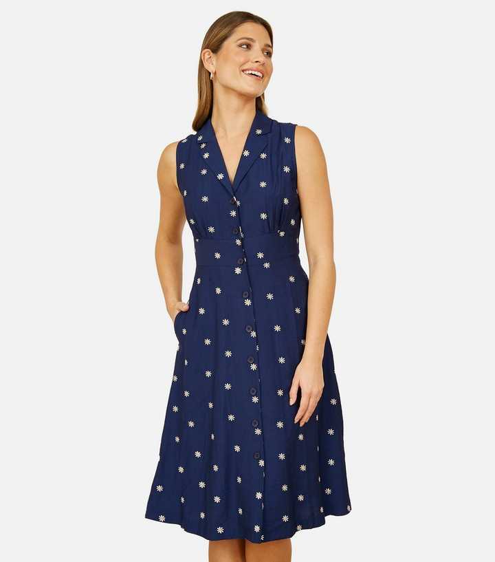 Yumi Blue Polka Dot Sleeveless Dress