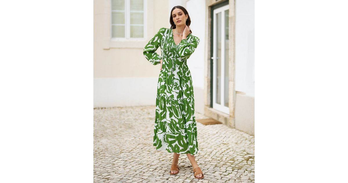 Green Leaf Maxi Dress Women's Dresses Maxi Dress Leaf Print Womens Dresses  Green