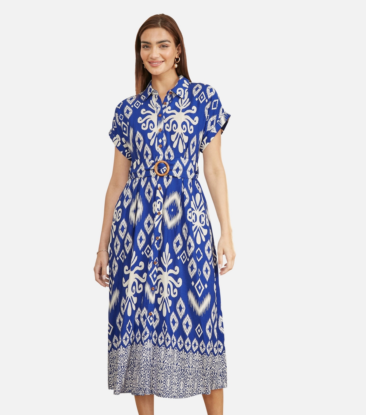 Yumi Women's Blue Pattern Ed Shirt Dress New Look Uk Size 14