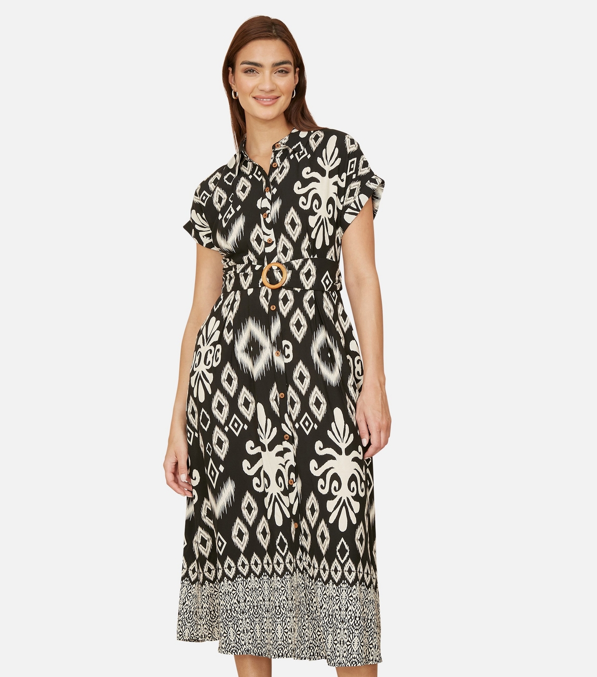 Yumi Women's Black Pattern Ed Midi Shirt Dress New Look Uk Size 22