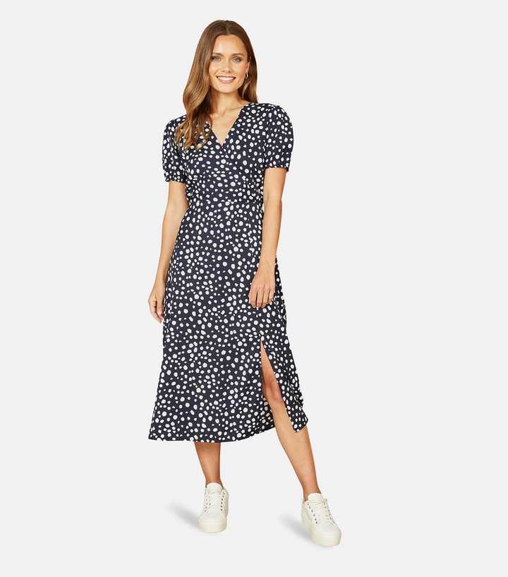 Yumi Navy Spot Print Midi Dress