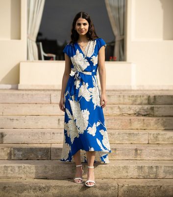 Yumi Blue Floral Print Wrap Front Dress