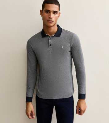 Farah Navy Contrast Trim Long Sleeve Polo Shirt